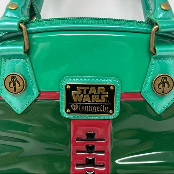 Loungefly Bag Purse Star Wars BOBA FETT Green Disney Zip Around Double Handles - Picture 2 of 12